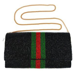 Seed Beaded Color Block Clutch-Crossbody-Purse-Bag-Black-Red-Green- NWOT